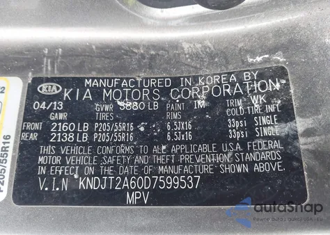 2013 Kia Soul + z USA, uszkodzony, nr VIN KNDJT2A60D7599537